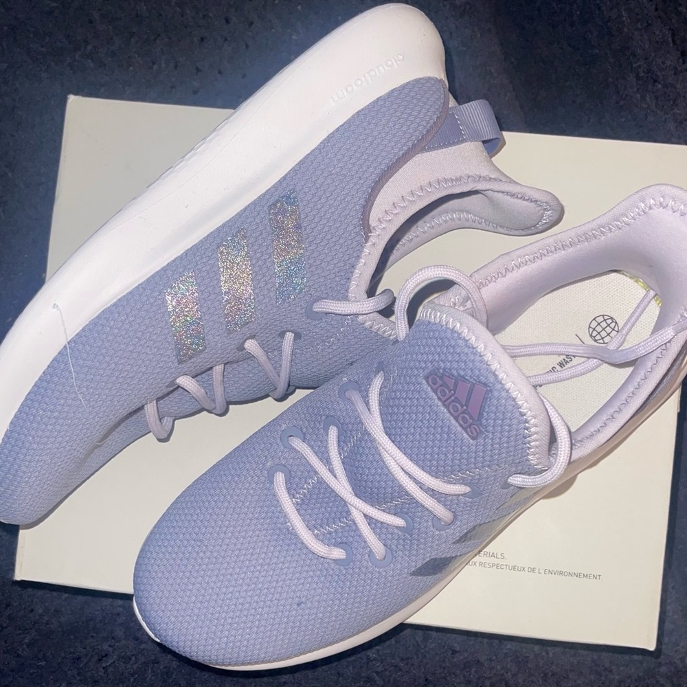 Adidas Kids Cloudfoam Sneakers - Light Purple, gray, shimmer logo, Kids size 6 - Picture 4 of 5